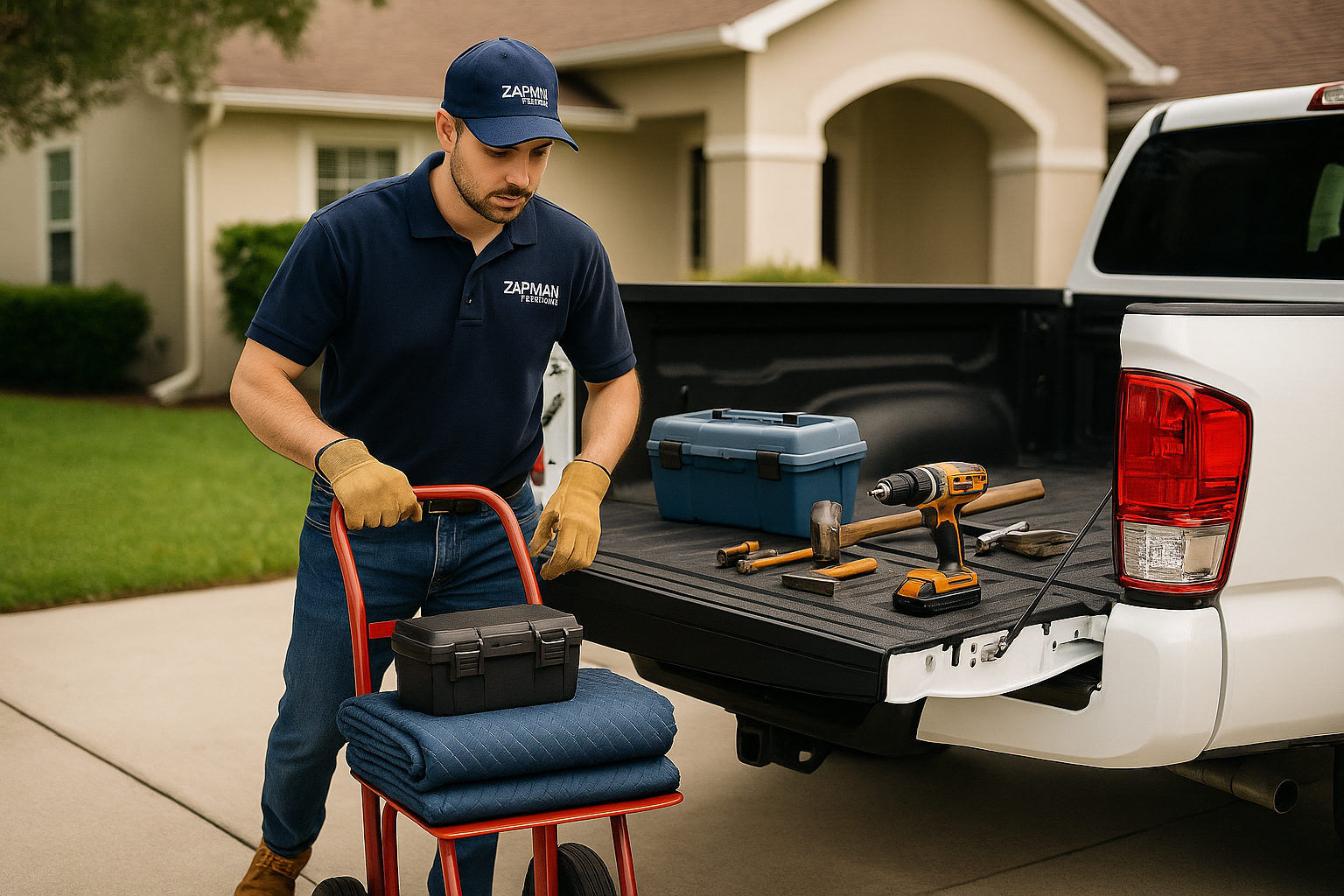 ZapMan Services professional worker with tools and truck